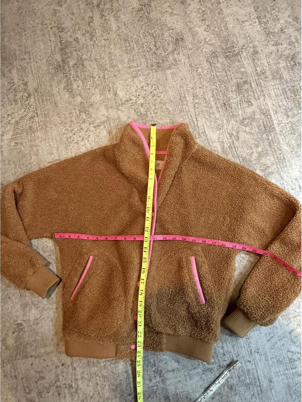 NWOT Marine layer Sierra Sherpa Jacket Snap Front Pumpkin Camel hot pink trim XS - Picture 7 of 7